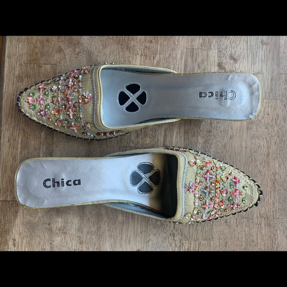 Chica Heeled Beaded Sequence Mules Woman’s Size 9 - Picture 3 of 8
